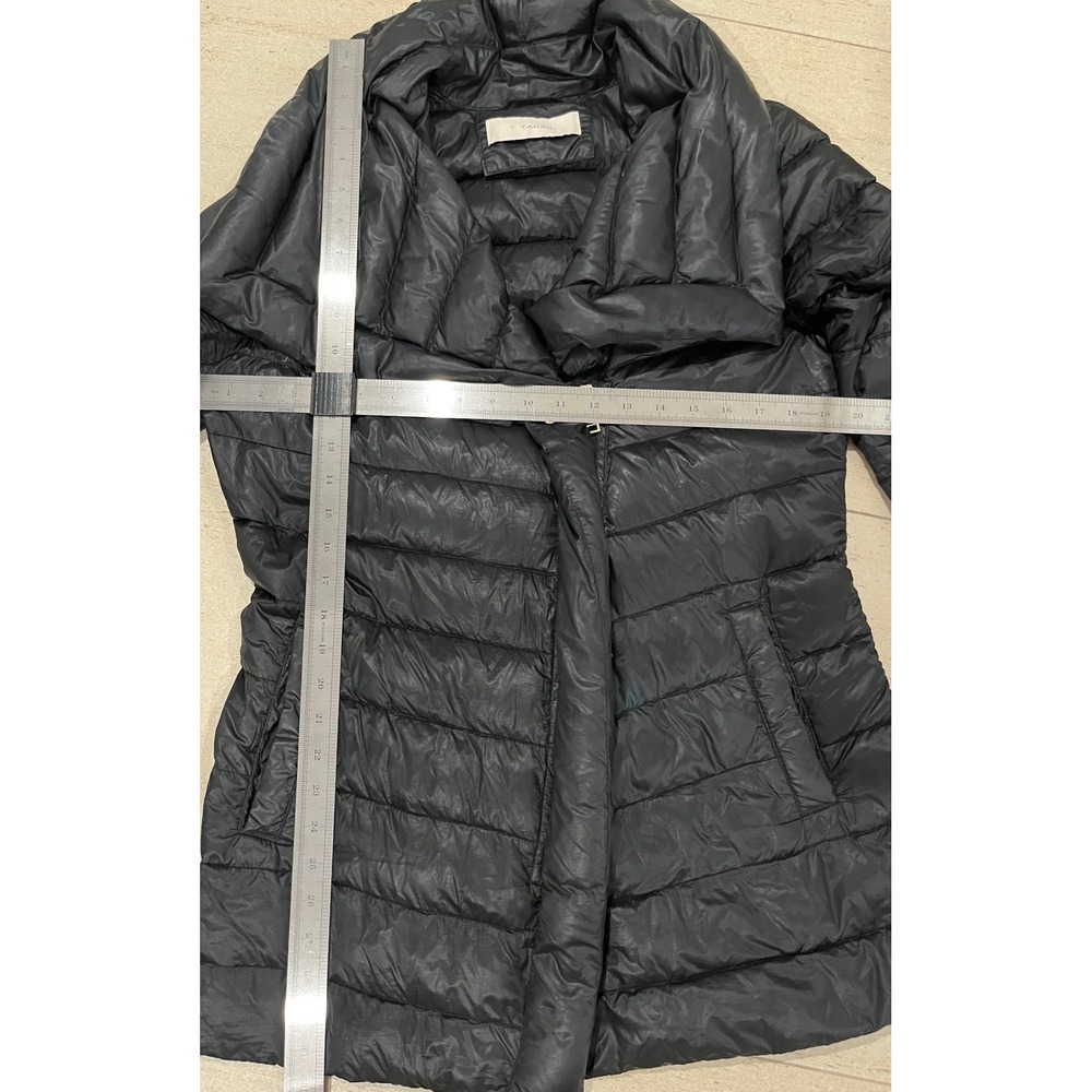 Tahari Black Down Puffer Jacket Shawl Collar Asymmetrical Zip Quilted Coat S - Picture 5 of 6